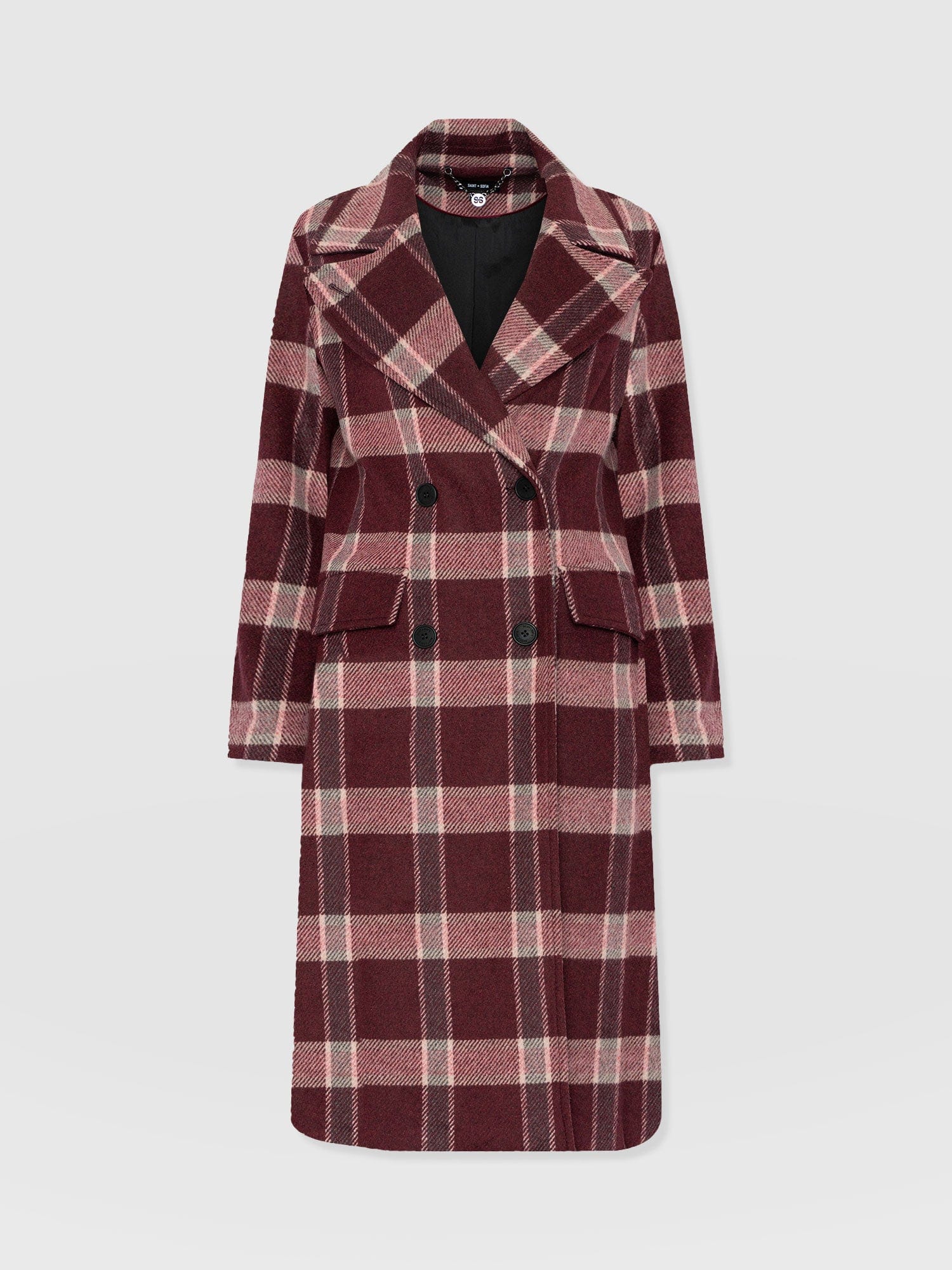 Hampton Coat - Burgundy/Pink Check - Women's Outerwears | Saint + Sofia® EU